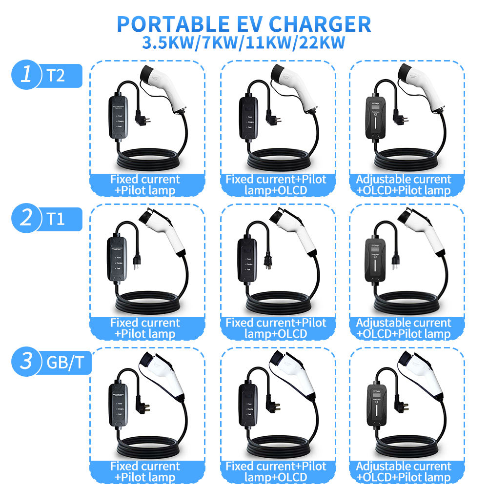 GB/T Level 2 OLCD Screen Portable EV Charger for Wuling